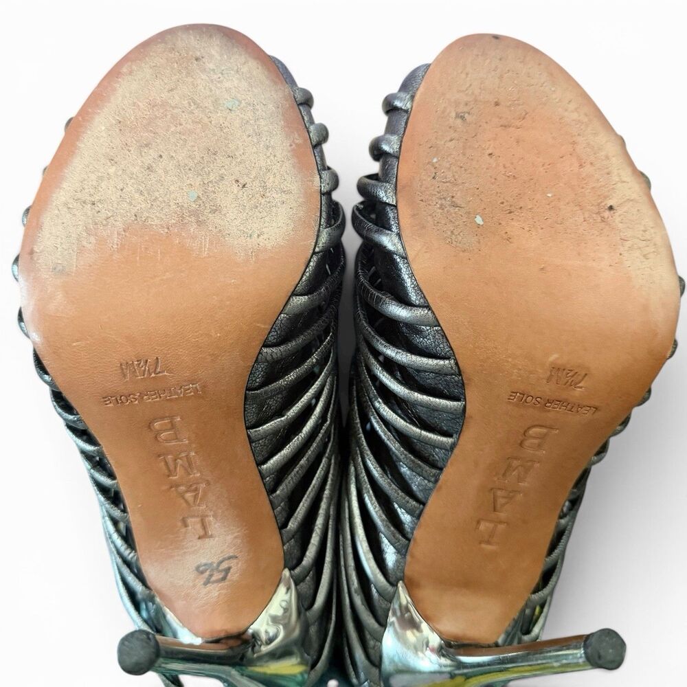 vintage l.a.m.b. gwen stefani gunmetal zip back metal heels y2k hard to find 7.5 - Picture 5 of 7